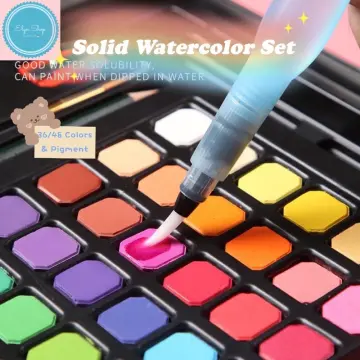 48 colors Solid Watercolor Set Basic Neone Glitter Watercolor Paint /metal  Color Solid Watercolor Paint for
