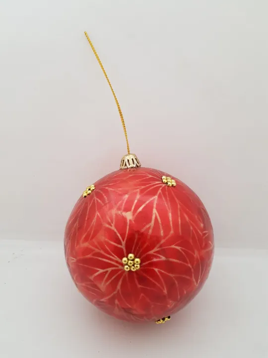 5" Glass Poinsettia Holly Ball Ornament
