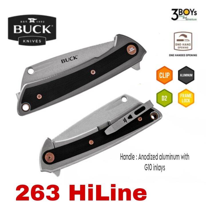 มีด-buck-รุ่น-263-hiline-มีดทรงปังตอ-ใบมีด-d2-ระบบfame-lock-มีตลับลูกปืนช่วยให้เปิดง่าย-พร้อมคลิปเหน็บ