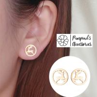 ?? พร้อมส่ง : ต่างหูสแตนเลสสไตล์มินิมอลลายกวางเรนเดียร์ในวงกลม | Reindeer in Circle Stainless Minimalist Stud Earring.