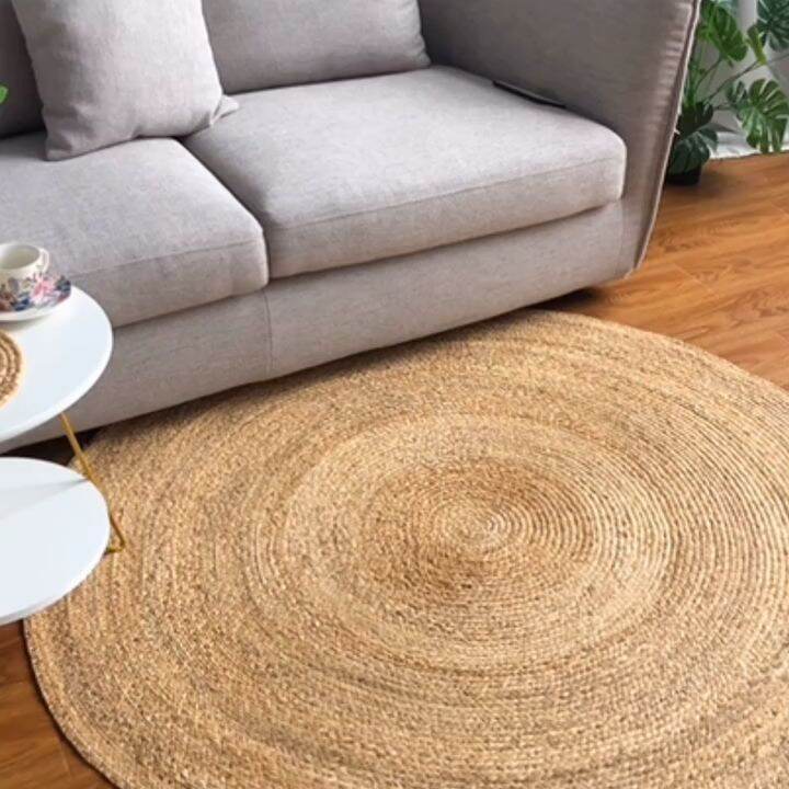 Nordic style natural water hyacinth woven mat round carpet coffee table
