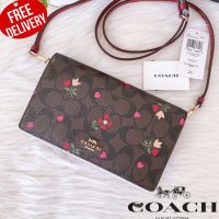 กระเป๋าสะพาย COACH ANNA FOLDOVER CLUTCH CROSSBODY IN SIGNATURE CANVAS WITH HEART PETAL PRINT C7656 ออก Shop USA รับประกันของแท้ 100%