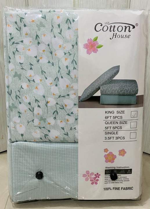 ผ้าปูที่นอนลายดอกไม้-cotton-house-รุ่นผ้าไข่มุกญี่ปุน-ขนาด-6-ฟุต-5-ฟุต-3-5ฟุต-มี-5-ชิ้น-ปลอกหมอน-2-ปลอกหมอนข้าง-2-ผ้าปู-1-ความสูง-10-นิ้ว-เฉพาะ-3-5-ฟุต-มี-3-ชิ้น