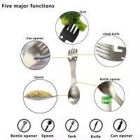 5 in 1 ช้อนส้อมสแตนเลส แบบพกพา เหมาะมากสำหรับผู้ที่ชอบแค้มป์ปิ้ง หรือ ผู้ที่เดินทางบ่อย