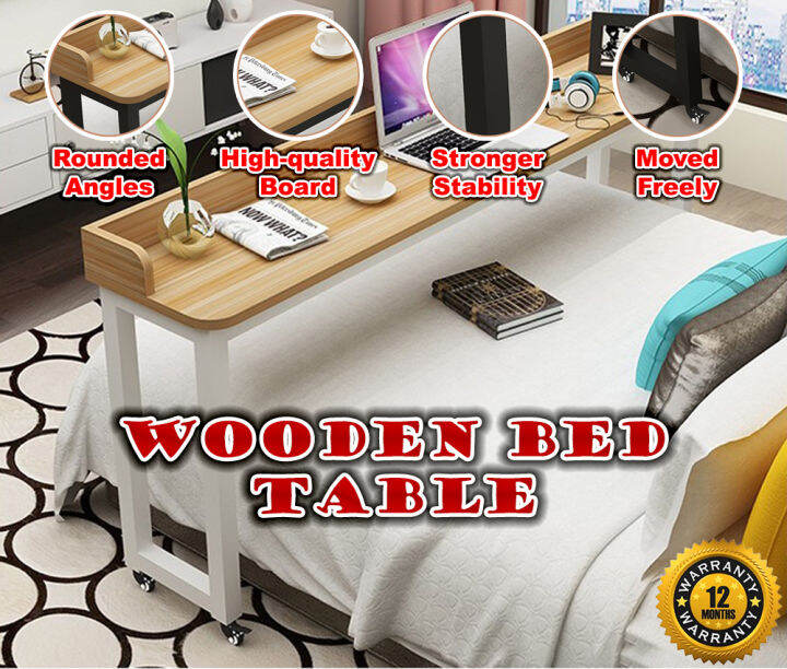 [SG READY STOCK] Wooden Bed Table Overbed Table Laptop Desk Computer Desk with Wheels Bedchill