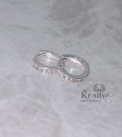 Kr silver | ต่างหูเงินแท้ แบบห่วง ประดับเพชรcz (เคลือบทองคำขาวเพิ่มความขาวเงางามให้กับตัวเรือน)