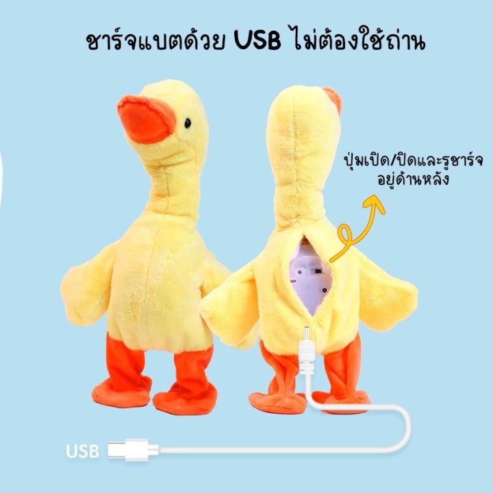 มีของพร้อมส่ง-เป็ดพูดได้-ตุ๊กตาพูดได้-เดินได้-พูดตามเสียงเรา-มาพร้อมกับเพลงสุดฮิตใน-tiktok-มากกว่า-30-เพลง