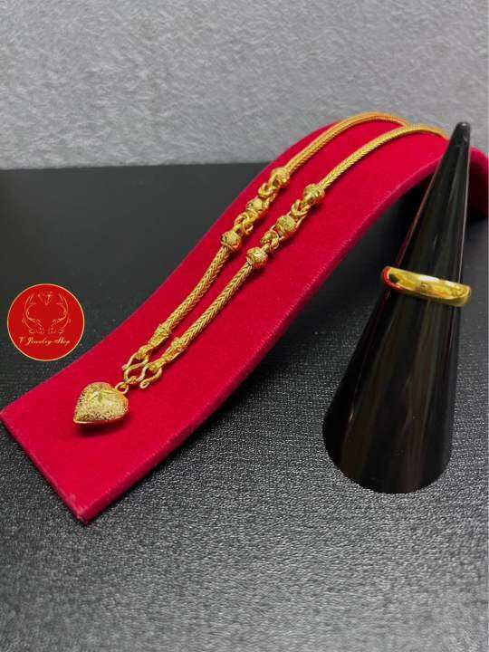 V Jewelry Shop ชุดเซ็ทสร้อยคอแต่งข้างโอ่งมีนา นน.1บาท+จี้หัวใจ+แหวน