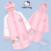 HelloKitty เสื้อกันฝนสำหรับเด็กเสื้อกันฝน Hello Kitty สำหรับนักเรียนประถมเด็กผู้หญิงอนุบาลเด็กผู้หญิงไปโรงเรียนมีช่องใส่กระเป๋านักเรียน