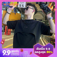 เสื้อยืดสองชิ้นปลอมสำหรับผู้ชายแขนสั้นคอปกเล็กแบรนด์ยอดนิยมแนวเท่ๆสำหรับผู้ชายชุดฤดูร้อนแบบใหม่ปี2023แขนสั้นแบบบางสำหรับฤดูร้อน