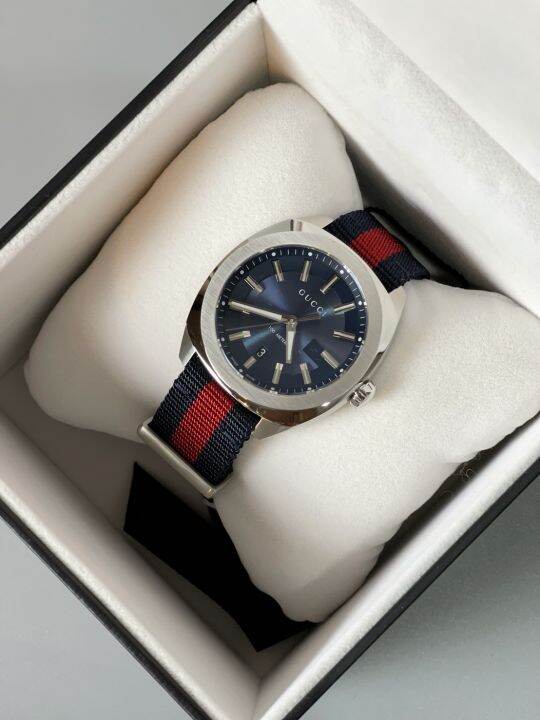 gucci-nylon-watch-gg2570-หน้าปัดน้ำเงิน-ขนาด-41mm-สายไนลอน-ยอดฮิต-รับประกันของแท้-100-ไม่แท้ยินดีคืนเงินเต็มจำนวน