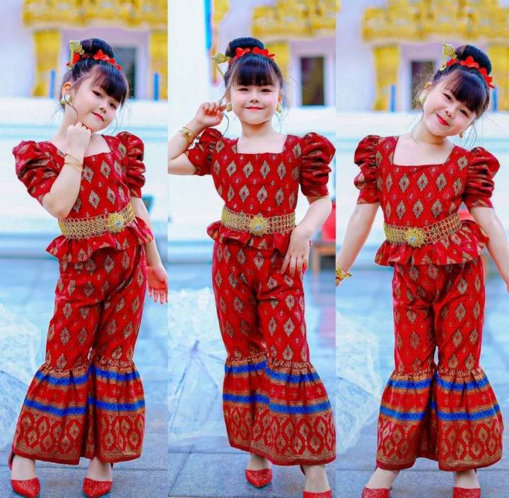 ชุดไทยประยุกต์-กางเกงขาบาน-ชุดไทยเด็กหญิง-พร้อมส่ง