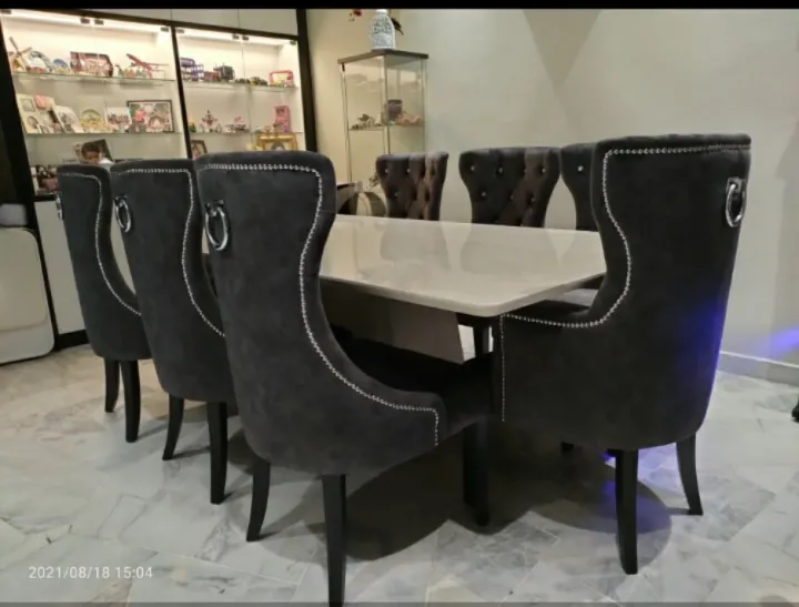 chesterfield dining full set kaki+top fully marble Lazada