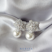 Neriza Jewelry/ ต่างหูระย้าเพชรสังเคราะห์ ประกายเทียบเท่าเพชรแท้ NE112 ต่างหูเพชรประกบ ต่างหูเพชร ต่างหูระย้า ต่างหูออกงาน