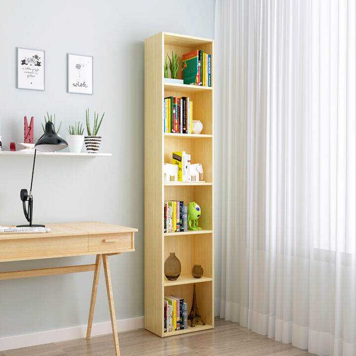 Solid Wood Bookshelf and Storage Shelf Floor Narrow Simple