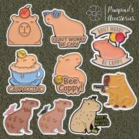 ʕ •ᴥ•ʔ ✿ พร้อมส่ง : เข็มกลัดเซ็ทหนูยักษ์คาปิบาร่าสีน้ำตาล | "DONT WORRY BE CAPPY" Brown Capybara Enamel Brooch Pin Set.