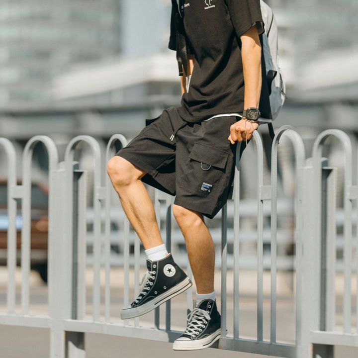 LV Xiaohu American Fashion Brand Black Parka Shorts Men's Summer