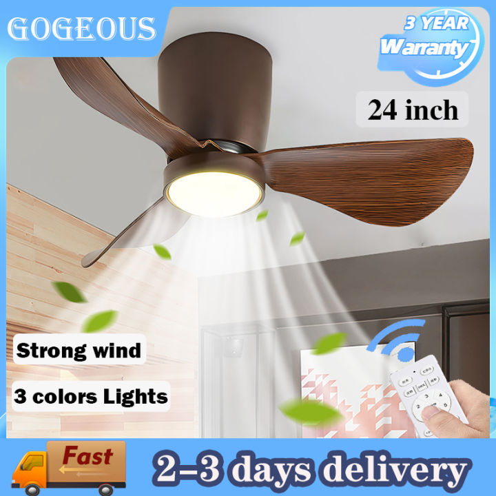 【GOGEOUS】24inch ceiling fan with light with remote 3 colors Dimming ...