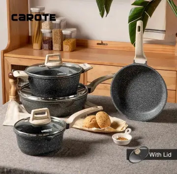 Carote Nonstick Granite Cookware Sets, 9 Pcs Brown Granite Pots and Pans  Set, Induction Stone Kitchen