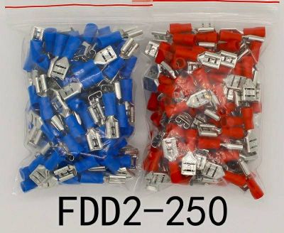 แพ็ค100ชิ้นFDD2-250 หางปลาเสียบ ตัวเมียCrimp สำหรับ 1.5-2.5mm2 สายเชื่อมต่อสายไฟ 100 ชิ้น/แพ็ค FDD2.5-250 FDD(ดูที่ตัวเลือกสี)