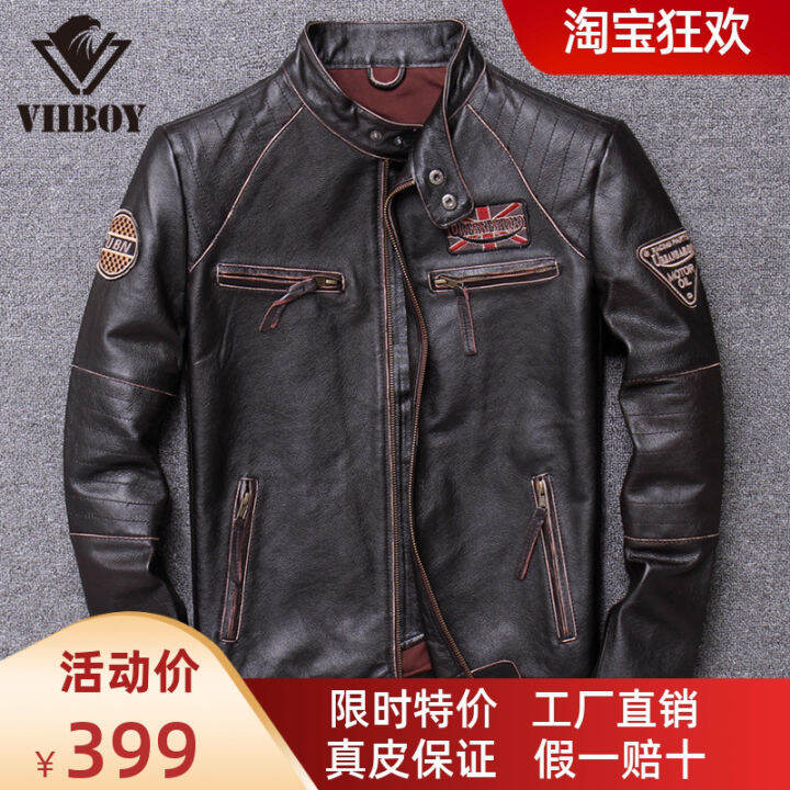 New Style Top Layer Cowhide Leather Leather Jacket Men's Retro Style