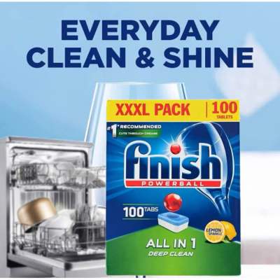 [เก็บโค้ดส่งฟรี] Finish dishwasher powerball All in 1 lemon deep clean 100 tablets ฟินิช ผลิตภัณฑ์น้ำยาล้างจานชนิดเม็ด all in1 สำหรับเครื่องล้างจาน 100เม็ด กลิ่นมะนาว