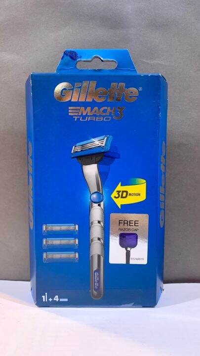 Gillette Mach3 Turbo Bundle Pack 1 Handle + 4 Refills + Free Razor Cap ...