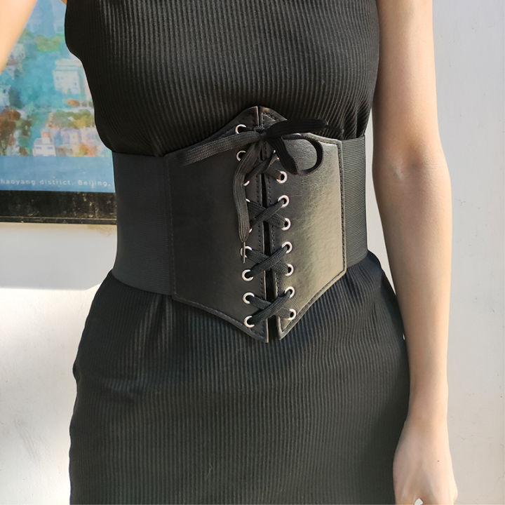 Lisayu Women's Wide Fashionable All-Match Belt Dress Waist-Slimming Corset  Black Elastic Waist Seal Accessories