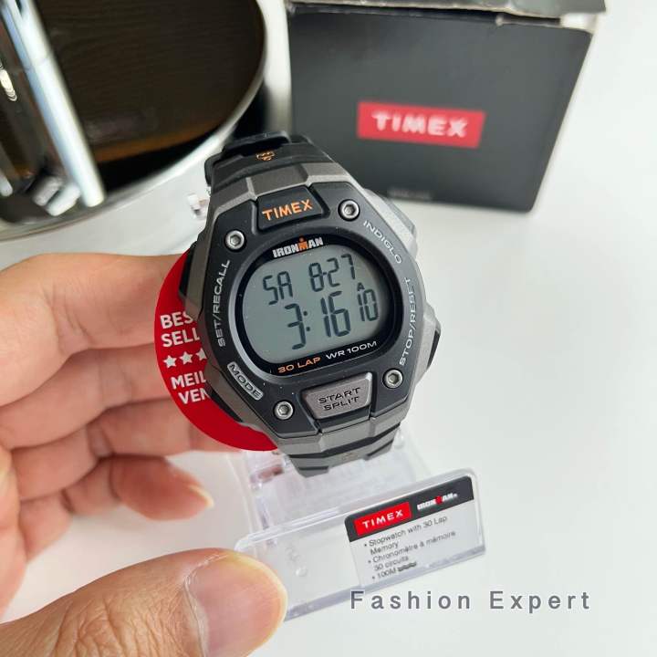 ของแท้100-นาฬิกาข้อมือ-timex-fullsize-ironman-classic-30-black-resin-digital-watch-t5k821