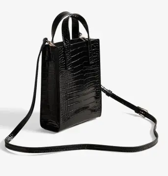 Ted Baker Womens Black Logo-embellished Mini Webbing Leather Crossbody Bag  In Gold