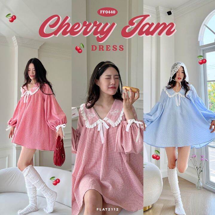 FLAT2112 FF0440 CHERRY JAM DRESS Lazada.co.th