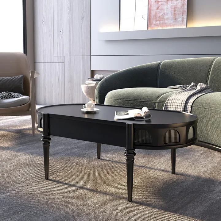 PH Home Roman Retro Oval Solid Wood Glass Coffee Table Drawer Storage Small Apartment French