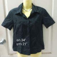 เสื้อเชิ้ตแขนสั้นมือสอง สีดำ อก 34"...ข14