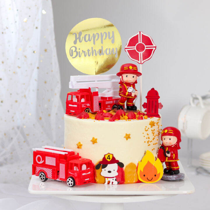 Cake Decoration Small Fireman Fire Truck Fire Team 119 Fire Alarm ...