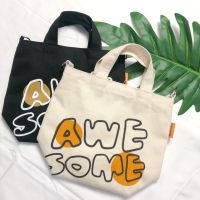 กระเป๋าผ้าแคนวาส ลาย Awesome สะพายแบบ Cross-body