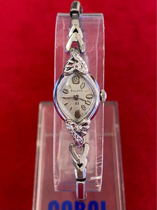 bulova-23-jewels-ระบบไขลาน-ตัวเรือน-10-kt-rolled-gold-plate-gulova-m5-นาฬิกาผู้หญิง-มือสองของแท้