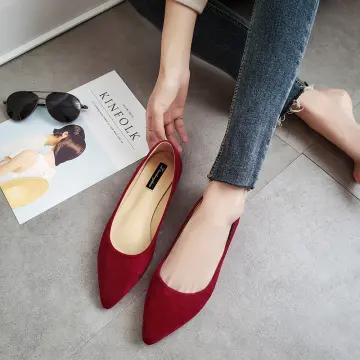 Red suede pointed on sale flats