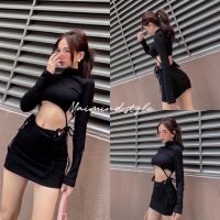 Maimind.style - Sexy set  ชุดเซ็ทมินิเดรสคอเต่าเอวลอย 2 ชิ้น สุดเซ็กซี่ได้ทั้งเสื้อและกระโปรง ดีเทลผูกต่อกระโปรงสุดเก๋ ทรงเข้ารูปงานผ้าร่องริบ