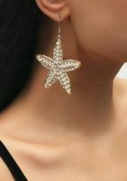 ต่างหูแฟชั่น ต่างหูมุกปลาดาว สวยๆ เก๋ๆ Rhinestone &amp; Faux Pearl Starfish Drop Earrings