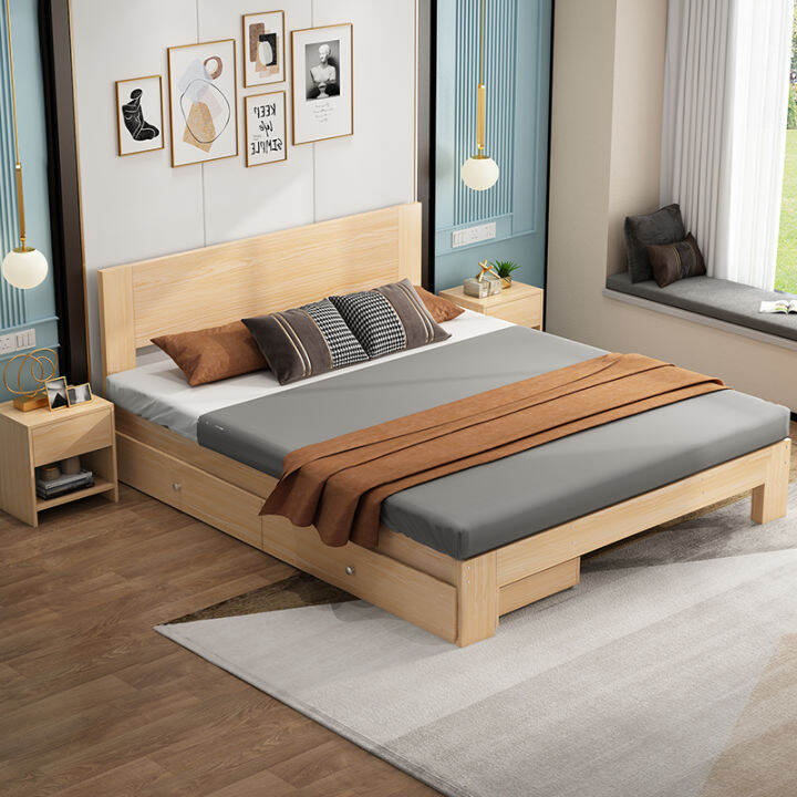 Solid Wood Bed 1.8M Master Bedroom Double Bed 1.5 M Single Bed White