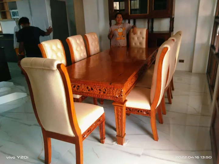 8 seater upholstered dining set (gmelina wood) Lazada PH