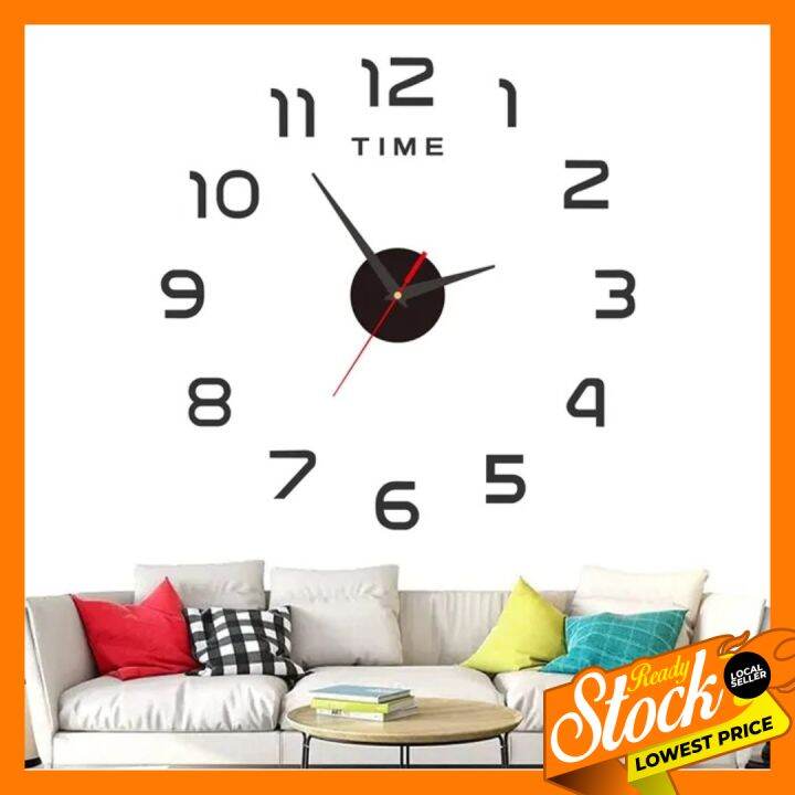 Diy Large Wall Clock Home Decor Fashion 3D Acrylic Wall Mirror Clock  Sticker | Cermin Jam Dinding 3D | Lazada