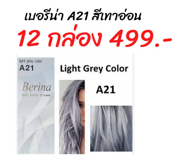 เบอรีน่าครีมย้อมผม A21 สีเทาอ่อน 12 กล่อง( 1 โหล)