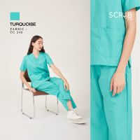 Scrub in | ชุดสครับคอวีพร้อมส่ง unisex สี Turquoise (มีบริการปักชื่อ) ผ้า TC340