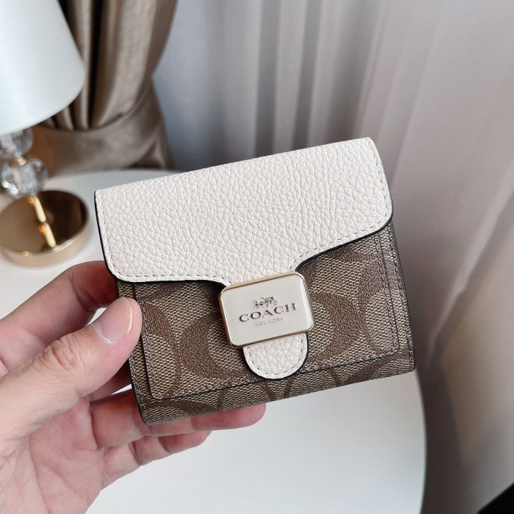 ของแท้100-กระเป๋าสตางค์ใบสั้น-georgie-small-wallet-in-signature-canvas-coach-7250-c4089-c7805