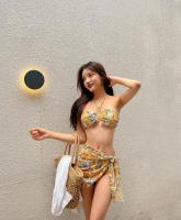 Bikini Set 3 ชิ้น บิกินี่ทูพีชลายพร้อมผ้าคลุมกันโป๊ บราใส่ได้หลายแบบ