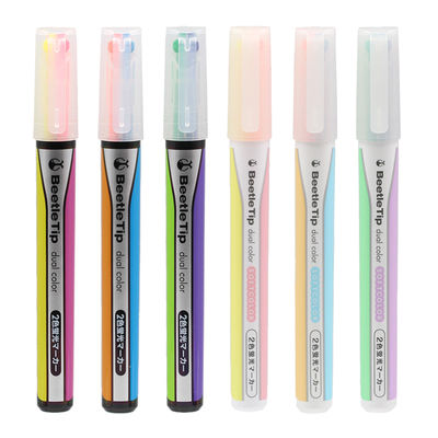 ชุดปากกาเน้นข้อความด้วงที่มีชื่อเสียงระดับประเทศของญี่ปุ่นปากกาสีปากกามาร์กเกอร์ PM-L303ปากกาสีสองสี