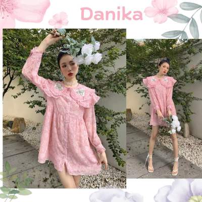 Pinky Blossom Dress เดรสสั้นแขนยาวสีชมพู เดรสสไตล์เกาหลี