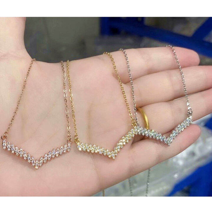 OYJR Diamond V Necklace for Women Non Tarnish Stainless Kwintas for