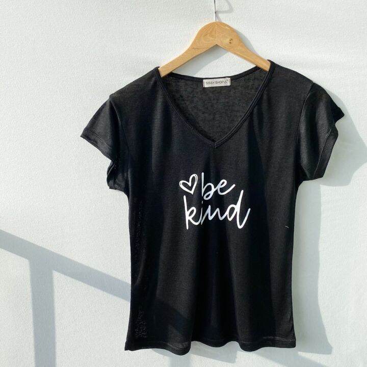 เสื้อยืดผ้าสลาฟลายสกรีนอักษร-be-kind-อก-36-ยืดได้ถึง-42-ผ้าสลาฟ